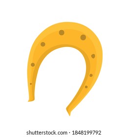 Vector illustration with a gold horseshoe on a white background isolated. Horseshoe for a horse, a symbol of good luck, flat cowboy horseshoe. Design element for games, animation, vector.