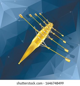 Vector illustration of a gold icon for rowing on blue background