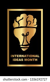 Vector Illustration of Gold International Ideas Month with Light Bulb. Graphic Design for Poster, Background, Art and More. 