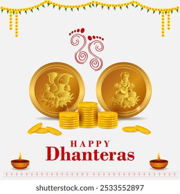 ilustração vetorial de ouro Kalash com diya decorado para feliz Dhanteras Diwali festival celebração de férias da Índia saudação fundo