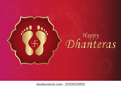 vector illustration of Gold Kalash with decorated diya for Happy Dhanteras Diwali festival holiday celebration of India greeting background