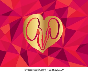 Vector Illustration of Gold Kidney Icon with Red Polygon and Geometric. Graphic Design for Template, Layout, Background, Poster and More.