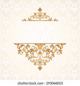 Vector illustration of a gold lace pattern or Baroque, Victorian style. 
Luxury design with space for text and background of a similar element. 
For wedding invitations, holidays, greeting cards.