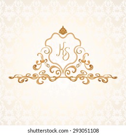 Vector illustration of a gold lace pattern or Baroque, Victorian style. 
Luxury design with space for text and background of a similar element. 
For wedding invitations, holidays, greeting cards.