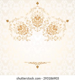Vector illustration of a gold lace pattern or Baroque, Victorian style. 
Luxury design with space for text and background of a similar element. 
For wedding invitations, holidays, greeting cards.