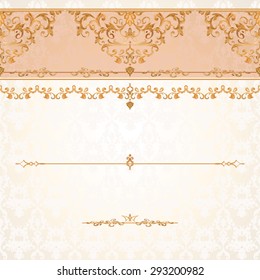 Vector illustration of a gold lace pattern or Baroque, Victorian style. 
Luxury design with space for text and background of a similar element. 
For wedding invitations, greeting cards.