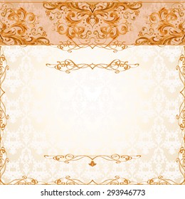 Vector illustration of a gold lace pattern or Baroque, Victorian style. 
Luxury design with space for text and background of a similar element. 
For wedding invitations, greeting cards.
