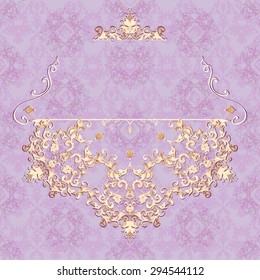 Vector illustration of a gold lace pattern or Baroque, Victorian style. 
Luxury design with space for text and background of a similar element. 
For wedding invitations, greeting cards.
