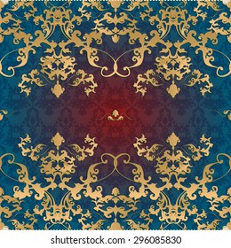 Vector illustration of a gold lace pattern or Baroque, Victorian style. 
Luxury design with space for text and background of a similar element. 
For wedding invitations, greeting cards.