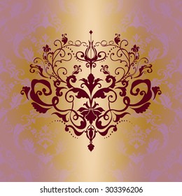 Vector illustration of a gold lace pattern or Baroque, Victorian style. 
Luxury design with space for text and background of a similar element. 
For wedding invitations, greeting cards.