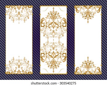 Vector illustration of a gold lace pattern or Baroque, Victorian style. 
Luxury design with space for text and background of a similar element. 
For wedding invitations, greeting cards.