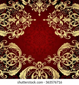 Vector illustration of a gold lace pattern or Baroque, Victorian style. 
Luxury design with space for text and background of a similar element. 
For wedding invitations, greeting cards.