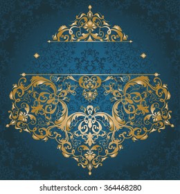 Vector illustration of a gold lace pattern or Baroque, Victorian style. 
Luxury design with space for text and background of a similar element. 
For wedding invitations, greeting cards.