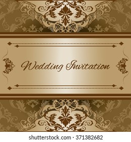 Vector illustration of a gold lace pattern or Baroque, Victorian style. 
Luxury design with space for text. 
For wedding invitations, greeting cards.  