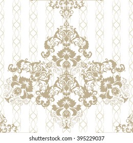 Vector illustration of a gold lace pattern or Baroque, Victorian style. 
Luxury design with space for text and background of a similar element. 
For wedding invitations, greeting cards.  