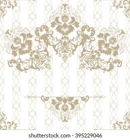 Vector illustration of a gold lace pattern or Baroque, Victorian style. 
Luxury design with space for text and background of a similar element. 
For wedding invitations, greeting cards.  