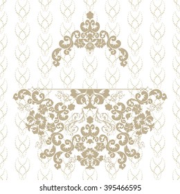 Vector illustration of a gold lace pattern or Baroque, Victorian style. 
Luxury design with space for text and background of a similar element. 
For wedding invitations, greeting cards.  
