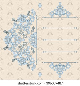 Vector illustration of a gold lace pattern or Baroque, Victorian style. 
Luxury design with space for text and background of a similar element. 
For wedding invitations, greeting cards. 