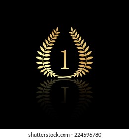 Vector illustration of a gold laurel wreath award. Represents a victory, achievement, quality product, or success. Isolated on black background. EPS 10.