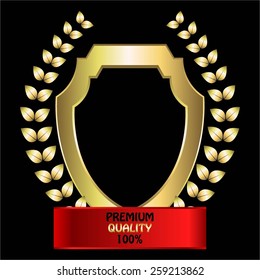 Vector illustration of Gold laurel wreath.Red ribbon. Premium quality 100%