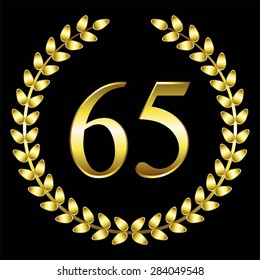 Vector illustration of Gold laurel wreath, sixty five