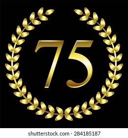 Vector illustration of Gold laurel wreath, seventy five - anniversary.