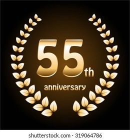 Vector illustration of Gold laurel wreath on a brown background. 55 th anniversary.