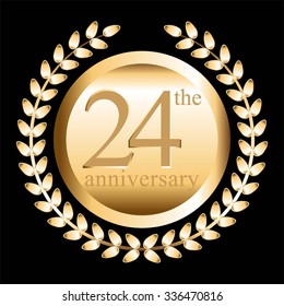Vector illustration of Gold laurel wreath on a black background. 24 the anniversary