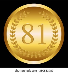 Vector illustration of Gold laurel wreath on a black background. Anniversary - 81.