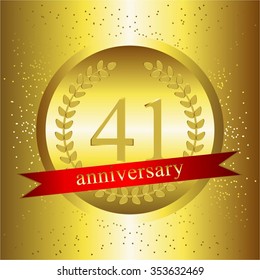 Vector illustration of Gold laurel wreath on a gold background. Anniversary - 41