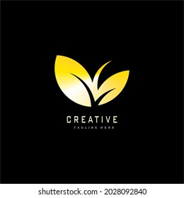 Vector illustration of gold leaf icon. leaf logo template