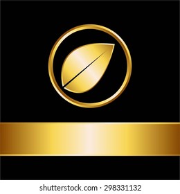 Vector illustration of Gold leaf and ribbon on a black background.