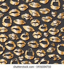 vector illustration with gold lips prints on a dark background