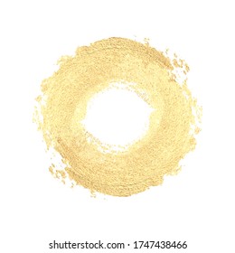 Vector illustration of gold lipstick circle isolated on white background. Round hand drawn glittering frame. Vintage smear.