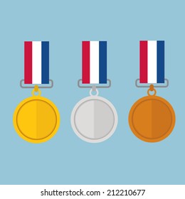 Vector illustration of gold medal gold medal and copper  medal, flat design