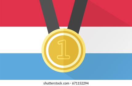 vector illustration of gold medal with number one on luxembourg flag background