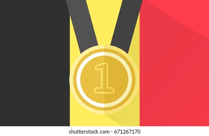 vector illustration of gold medal with number one on belgium flag background