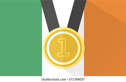 vector illustration of gold medal with number one on ireland flag background
