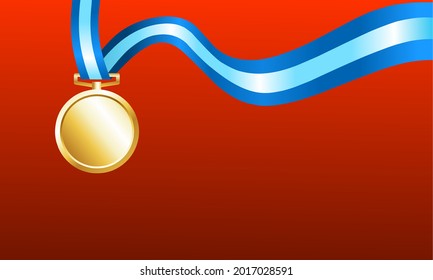 Vector illustration of a gold medal on a red background and spaces for text,background image or template.