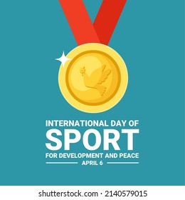 Vector illustration of gold medal with peace dove logo, as a banner or poster, International Day of Sport for Development and Peace.	