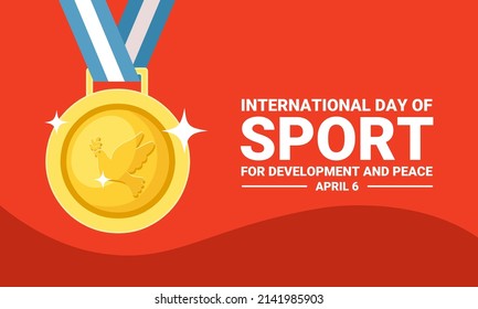 Vector illustration of gold medal with peace dove logo, as a banner or poster, International Day of Sport for Development and Peace.