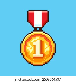 Vector Illustration of gold medal with Pixel Art Design, perfect for game assets themed designs