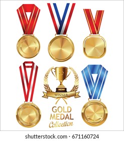 Vector Illustration Of Gold Medal With Ribbon