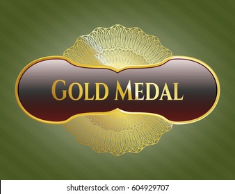 Vector illustration of Gold Medal gold shiny badge icon in brown.
