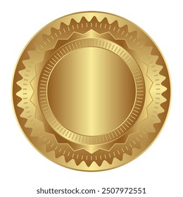 Vector illustration of a gold medal stamp on a white transparent background.