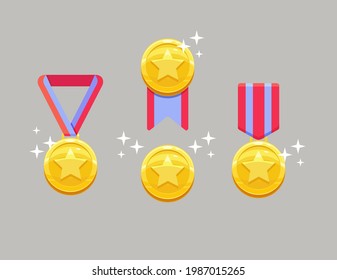 Vector illustration of gold medals with ribbon and star