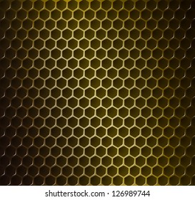 Vector illustration of gold metal grid with rounded honeycombs