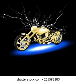 vector illustration of a gold motorcycle with lightning