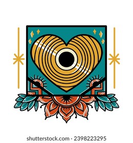 vector illustration gold music love flower trand 90s 80s retro styl suiteble for vintage tshirt design, logo, or etc