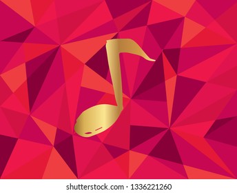 Vector Illustration of Gold Notes for Music Icon with Red Polygon and Geometric. Graphic Design for Template, Layout, Background, Poster and More.